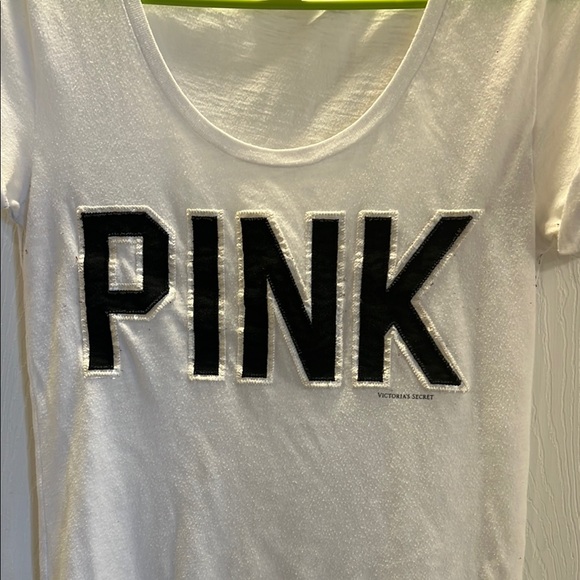 Victoria's Secret White Tee with Black PINK Logo - Picture 2 of 6